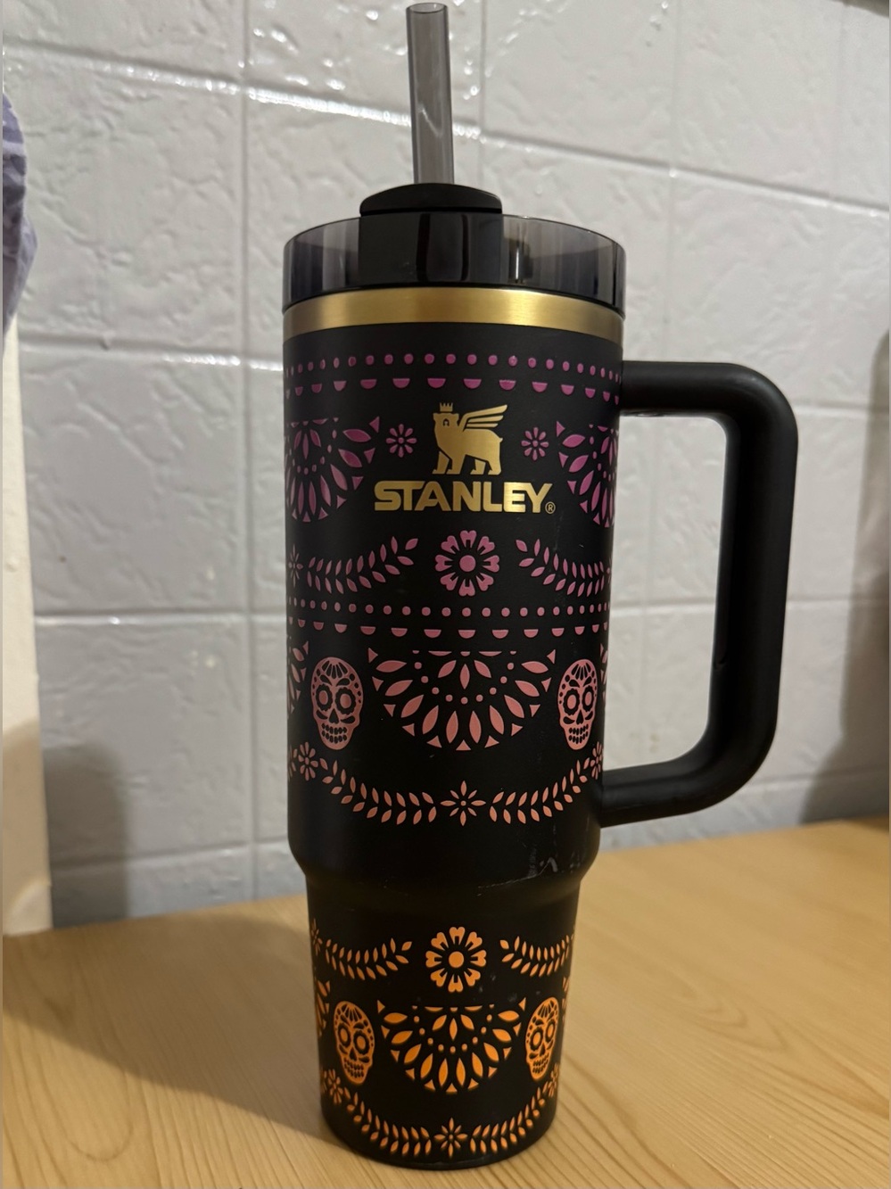 Stanley 30oz Midnight Catrina Tumbler Pink and Orange Floral Skull Pattern